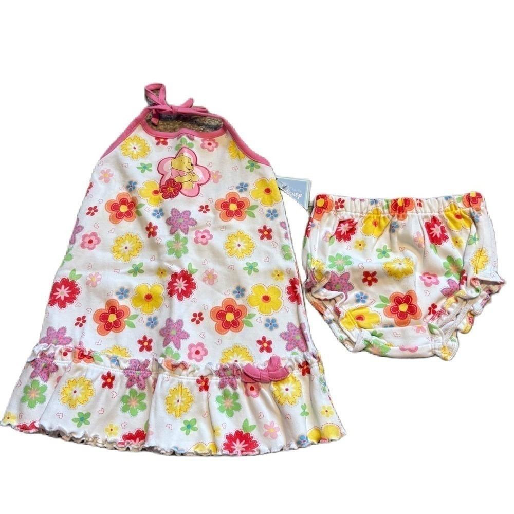 Disney Winnie the Pooh Floral Kids Dress and Bloomers Set NEW 18 mos Vintage 90s